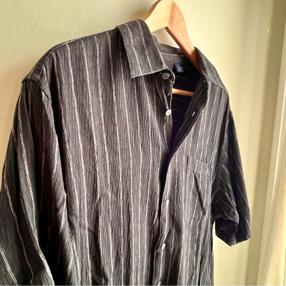 Arrow Black Short Sleeve Button Down Shirt Striped Men’s Large